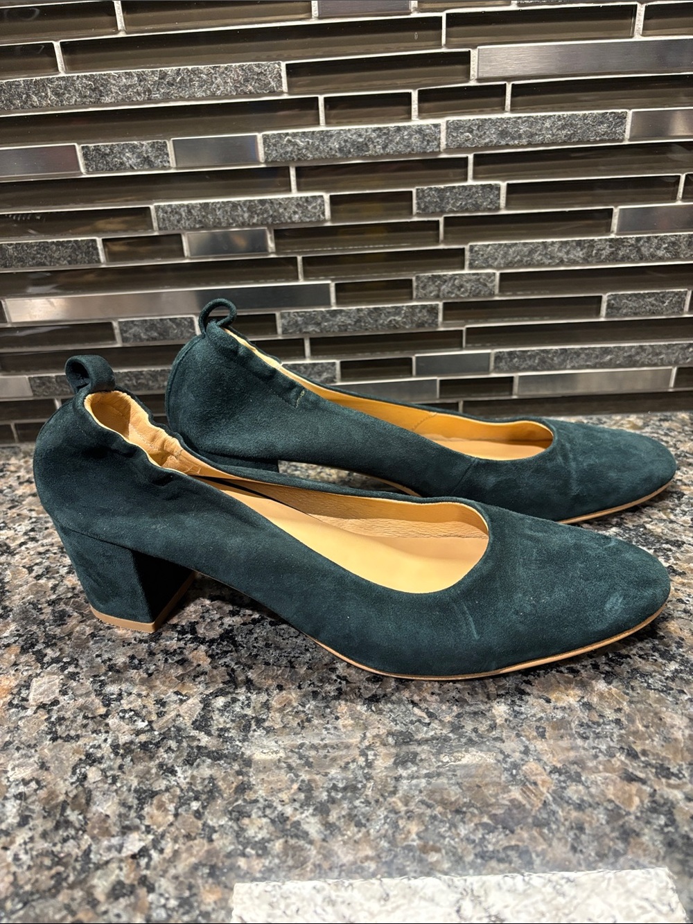 Frank & Oak Forest Green Suede Low Block Heel Pumps Size 9